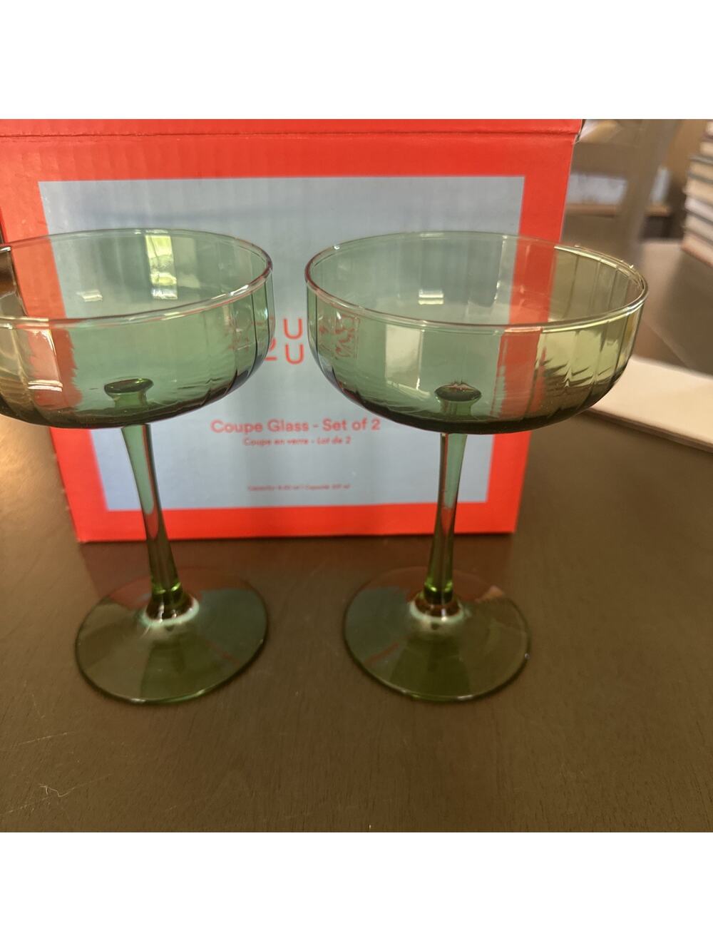 Round House Coupe Glass Set Of 2 Green Glasses NEW